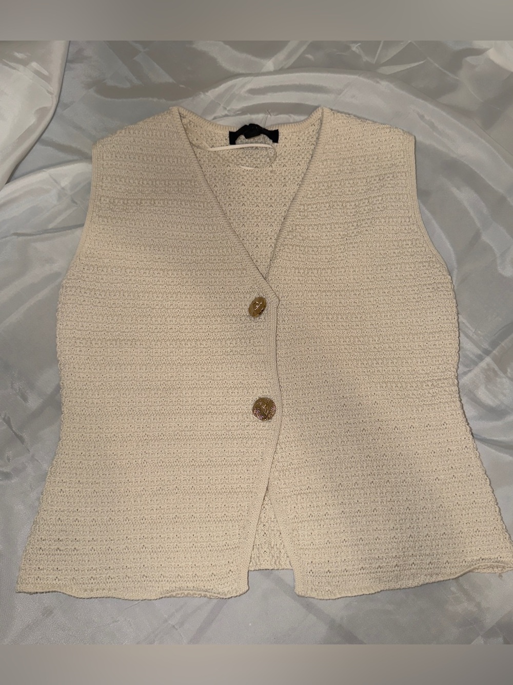 Zara Cream Knit Button Vest - Sleeveless Cardigan